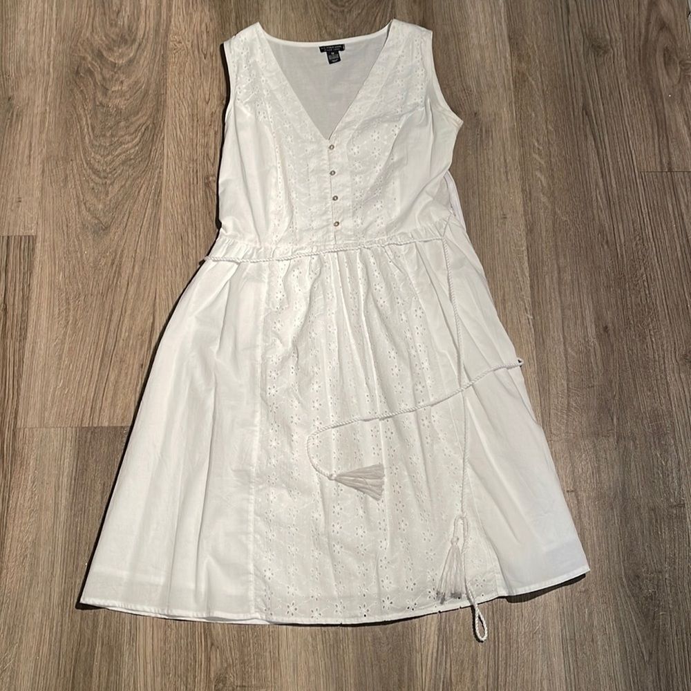 U.S. Polo Assn. White Eyelet Dress- 100% Cotton- Tie Rope Belt
